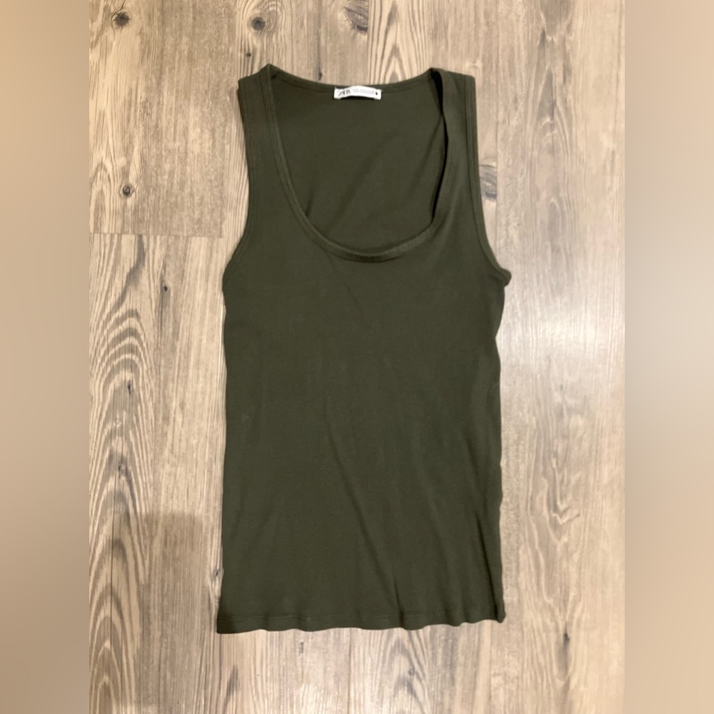 Zara Ribbed Knit Green Tank Top
